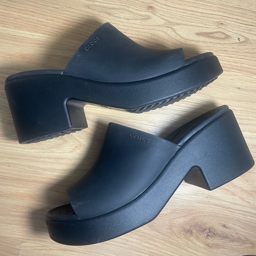 CROCS LiteRide Brooklyn Womens Size 10 Slide Block Heel Platform Sandals Black